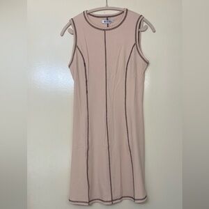 Wenrine Apricot Contrast-Stitch Mini Dress